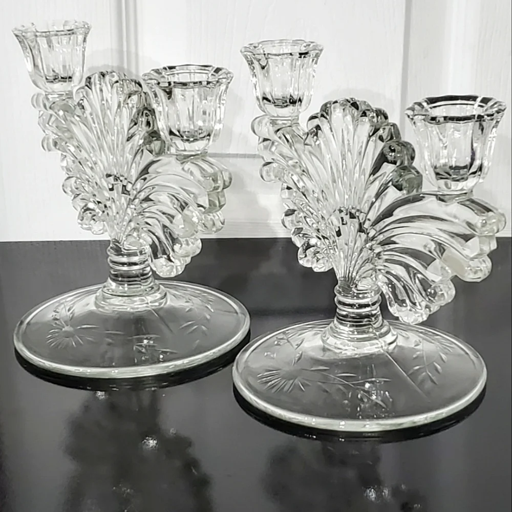 (2) 1930s "Pattern 221-2/Maya"  2 Light Candlesticks ✨️by Paden City Glass EUC - Picture 7 of 9